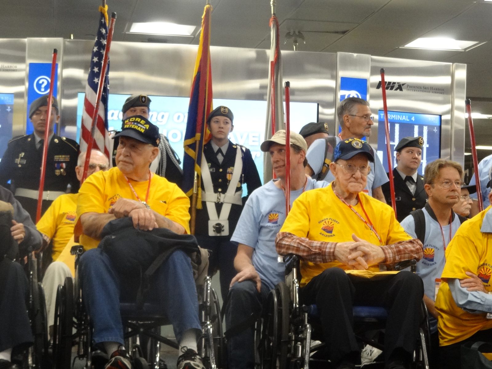 Skyline JROTC cadets escorting veterans at Honor Flight Arizona in Phoenix